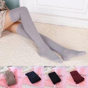 Vente en gros-Nouvelle femme laine tresse sur chaussettes au genou cuissardes bas de tuyau Twist hiver chaud