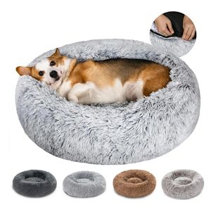 Vente en gros de transport maritime Chenil pour animaux de compagnie, chenil en peluche, chenil rond, coussin pour animaux de compagnie d'hiver chaud, lit pour chien, fournitures de couchage en fourrure antiadhésive