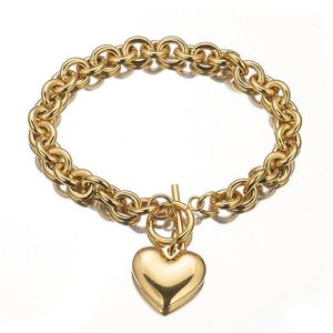 Charmante chaîne à maillons ovales Rolo en acier inoxydable 316L, couleur argent/or, avec cœur solide, Bracelet pour hommes/femmes, vente en gros ou au détail