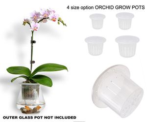 Pot en plastique transparent en plastique transparent fendu respirant en gros d'orchidée, pot intérieur auto-arrosant dans n'importe quelle jardinière en verre appropriée 3 