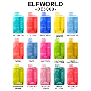 Vente en gros d'origine ELFWORL DE6000 Puffs Vape jetable de bonne qualité cigarette électrique bon marché 550mAh rechargeable E-cigarette Vape Pen 15 saveurs en stock