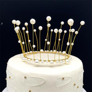 Venta al por mayor Decoración de fiesta Corona Cake Topper Cumpleaños Perla Tiara Boda Baby Shower BBB15505