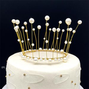 Venta al por mayor decoración de fiesta corona pastel Topper cumpleaños perla Tiara boda Baby Shower CCB15505