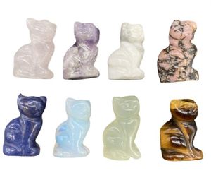 Gros Party Favor Naturel Améthyste Poche Sculpté Chat Chanceux Cristaux Pierres De Guérison Figurines Objets De Collection 1,5 Pouces Décor De Chambre Pierre Précieuse KD1