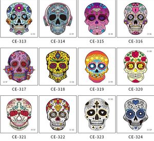 Masques de fête en gros Halloween Tatouages temporaires pour le visage Sucre Crâne Chiot Squelette Noir Web Roses Rouges Tatouage pour enfants Garçons Filles