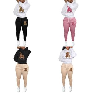 Vente en gros Plus Taille Femmes Survêtements Deux Pièces Ensemble Designer 2023 Nouveau Automne Hiver Peluche Épaissie Sweats À Capuche Ours Modèle Pull Pantalon Casual Sports 5XL