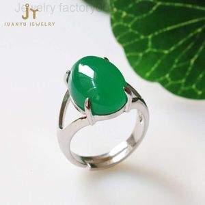 Venta al por mayor de joyería de piedras preciosas, anillo de Calcedonia de jade natural, anillo ajustable de ágata verde, accesorios personalizados para mujer