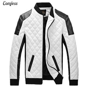 Prix de gros 2020 nouveau Design hommes hiver automne en cuir PU noir blanc mode mince veste à carreaux pour homme livraison directe