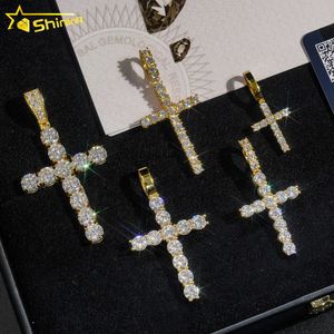 Prix de gros Mode plaqué or glacé VVS Hip Hop bijoux 925 argent croix Moissanite diamant pendentif
