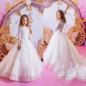 Vente en gros Princesse robe de bal de fille de fleur Robes d'été Appliqued Tulle Enfants Fête de mariage Robes de Tenue de soirée pas cher