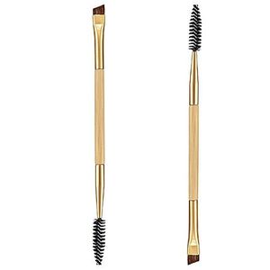 herramientas de maquillaje profesional mango de bambú cepillo de doble ceja + peine cepillo multifunción de pelo sintético