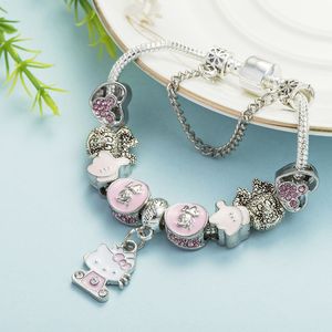 Gros-r perles de bande dessinée créative bracelet de charme européen adapté au style Pandora femme / enfant pendentif chaton rose bracelet serpent bricolage