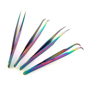 Wholesale Rainbow Lashes Tweezers For Eyelashes Extension Curler Stainless Steel Precision Clips Professional Eyelash Grafting Tools