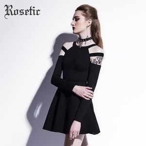 Robes de fête en gros - Rosetic gothique mini robe black mode creuse automne femmes casual street sombre sauvage sexy sexy a-ligne robes goth