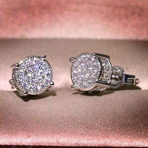 Venta al por mayor, aretes redondos de cuatro diamantes con micro diamantes de imitación para mujer, aretes simples y elegantes, fábrica europea y americana