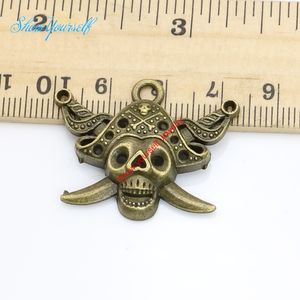 Grossist-Silver Bronspläterad Pirate Skull Berlocker Hängen för halsband Smycken gör DIY Handmade Craft 26x33mm