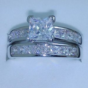 Gros-Taille 5/6/7/8/9/10 Bijoux 10kt or blanc rempli Topaze Princesse coupe simulée Bague de mariage en diamant ensemble cadeau avec boîte