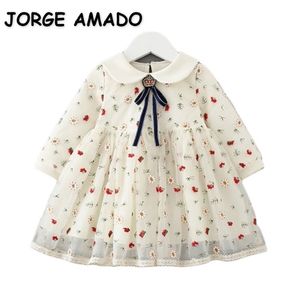 Gros printemps enfants filles robe broderie florale avec ruban princesse robes enfants vêtements E0119 210610