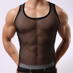 Débardeurs pour hommes en gros - STB501 Mesh Sheer Mens Brand Fashion Casual Vest Sexy Transparent Funny Tanks Undershirt Pour Homme Soutong1