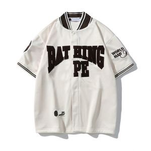 Venta al por mayor de camisetas de béisbol de marca de moda japonesa de diseñador de calle con camiseta de manga corta con cuello en V Tops h789