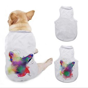 ¡Venta al por mayor! Sublimación Camisas para perros Poliéster Blanco Ropa para perros en blanco DIY Transferencia de calor Tela para mascotas S/M/L/XL Abrigos sublimantes A12