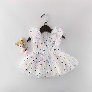 Venta al por mayor Summer Baby Girl Princess Dress Glitter Colorful Polka Dot Guze Monos Ropa para niños E81016 210610