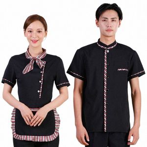 wholesale Fourniture Hôtel Serveur À Manches Courtes Femme Vêtements De Travail D'été Restaurant Maison De Thé Hot Pot Shop Uniforme Logo Personnalisé M9B0 #