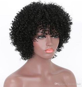 Perruque de cheveux synthétiques en gros courte crépue bouclée pour les femmes africaines américaines pleine perruque couleur noire fibre résistante à la chaleur perruques synthétiques aucune dentelle