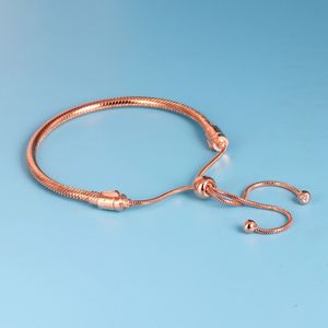 Vente en gros - bracelet télescopique pour Pandora Bracelet de base réglable en or rose plaqué argent sterling 925 avec boîte d'origine