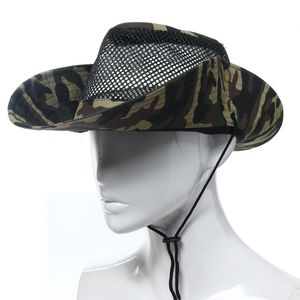 Al por mayor-estilo de calidad superior Malla al aire libre Sombrilla Pesca Cubo Sombreros Patrón de camuflaje Camping Fisher Cap N09