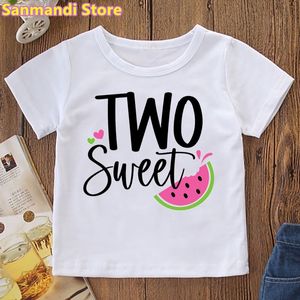 Wholesale Two Sweet Watermelon Graphic Print T-Shirt Summer Tops For Girls Children'S Clothing 2th Birthday Gift T Shirt Harajuku Shirt.