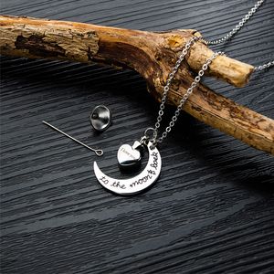 Gros-uxury unique designer titane acier gravé belle lune mignonne amour coeur pendentif collier avec support d'urne antiparasitaire 50cm