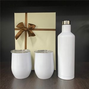 En gros entrepôt revêtement de sublimation thermique en acier inoxydable blanc bricolage cadeau personnalisation 500 ml bouteille de vin rouge 12 oz vin rouge coquille d'oeuf tasse coffret cadeau en stock