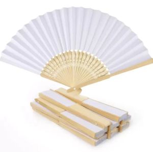 En gros blanc pliant élégant fête décoration papier main ventilateur mariage fête faveurs mariage danse 21cm LL