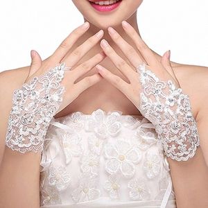 wholesale Gants de mariée en ivoire blanc Appliques de dentelle perlées Gants de dentelle bon marché Accessoires de mariage sexy Gants de mariée Novia f33X #