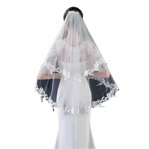 wholesale Voiles de mariage courts en ivoire blanc Appliques en dentelle Deux couches Mariée Voile de mariée 2024 n5bO #