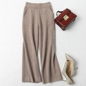 Pantalon épais en laine 100% laine pour femme, vente en gros, mode hiver, jambes larges