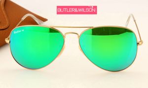 Al por mayor-mujeres hombres azul verde púrpura naranja flash espejo gafas de sol metal marco dorado marca diseñador piloto gafas de sol 58 mm