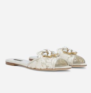 Gros femmes arc-en-ciel Bianca Slide Flats Lurex dentelle arc-en-ciel fleur cristal Mules sans lacet pantoufles décontracté marche quotidienne sandales chaussures EU35-42