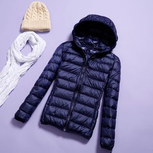 Gros-Femmes Ultra Léger Doudoune Femmes Hiver Blanc Duvet de Canard Manteaux À Manches Longues À Capuche Vestes Mince Femme Coupe-Vent Chaud Parka