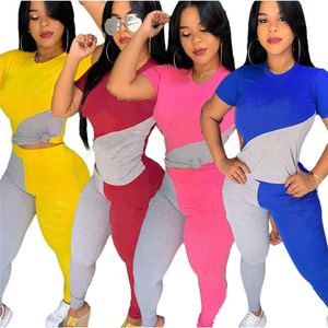 Venta al por mayor de chándales para mujer Trajes de manga corta Trajes Dos piezas Set Top Sportswear Ladies Leggings Trajes 2021 Tipo de venta KLW6415