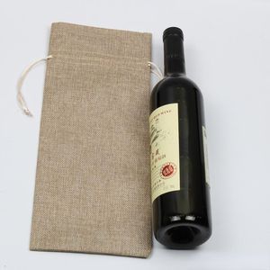 Venta al por mayor Bolsas de vino de arpillera de Navidad Botella de champán Cubiertas de botellas de vino Bolsa de regalo Bolsa de embalaje Banquete de boda Decoración de Navidad 15 * 35 cm