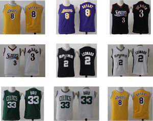 Venta al por mayor Jóvenes / Niños 8 Bryant 3 Iverson 2 Leonard 33 Bird Amarillo Púrpura Negro Verde Blanco Jóvenes Niños Jersey barato