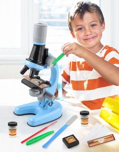 Juguetes de ciencia Venta al por mayor Zoom Microscopio Laboratorio de biología LED 1200x Escuela Niños Ciencia Experimento Kit Educación Juguetes científicos Regalos para niños Científico