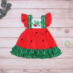 Mayorista 2023 nuevo vestido de cuello sin mangas de algodón verde de verano exquisito falda con estampado de sandía ropa de estampado rojo