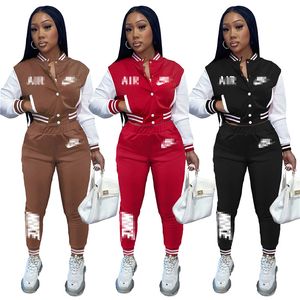 Grossiste Femmes Designer Survêtements 2022 Pantalon À Manches Longues Uniforme Deux Pièces Ensemble Jogger Sport Costume De Mode Lettre Imprimer Baseball K148