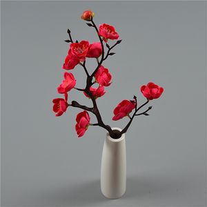Fleur de prunier artificielle en gros, branche unique, bonsaï, fleurs décoratives en soie, cadeau chinois personnalisé, fleur de Bossom rose rouge, décorations pour la maison