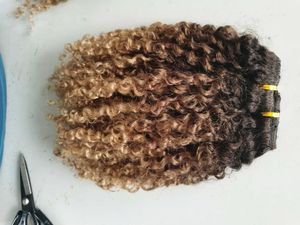 Ventas al por mayor Cabello humano brasileño Vrgin Remy Extensiones de cabello Kinky Curly Hair trama Estilo Natural Negro / Marrón / Rubio Ombre Color