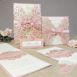 Pearl White Laser Cut Wedding Invitations with Inner Sheet