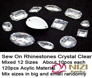 Wholesew on Ringestones mixtes 12 formes 120pcs Flatback Rhinage en acrylique pierre cristalline pour la robe fabriquant une couture sur le Rhin8197471
